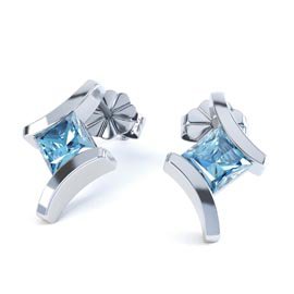 Combinations Blue Topaz Square Rhodium plated Silver Earrings