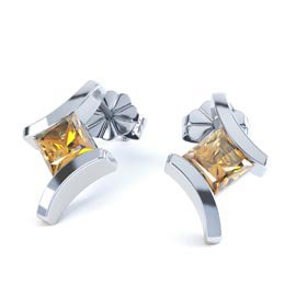 Combinations Citrine Square Rhodium plated Silver Earrings