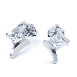 Combinations White Topaz Square Rhodium plated Silver Earrings