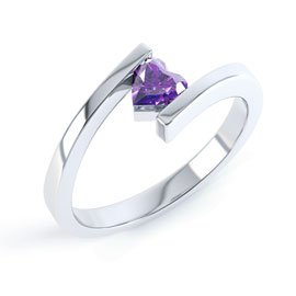 Combinations Amethyst Platinum plated Silver Heart Stacking Ring