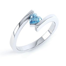 Combinations Blue Topaz Platinum plated Silver Heart Stacking Ring