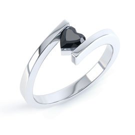 Combinations Onyx Platinum plated Silver Heart Stacking Ring