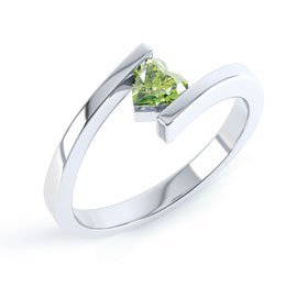 Combinations Peridot Platinum plated Silver Heart Stacking Ring