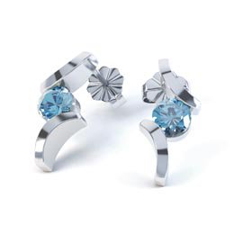 Combinations Blue Topaz Round 18K White Gold Earrings