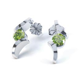 Combinations Peridot Round Rhodium plated Silver Earrings