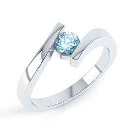 Combinations Blue Topaz Platinum plated Silver Round Stacking Ring