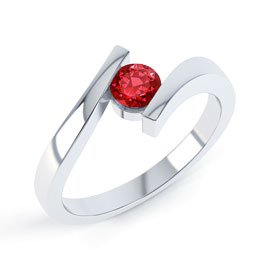 Combinations Garnet Platinum plated Silver Round Stacking Ring