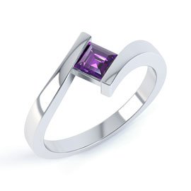 Combinations Amethyst Platinum plated Silver Princess Stacking Ring