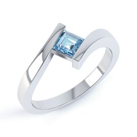 Combinations Blue Topaz Platinum plated Silver Princess Stacking Ring