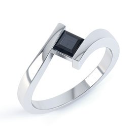 Combinations Onyx Platinum plated Silver Princess Stacking Ring