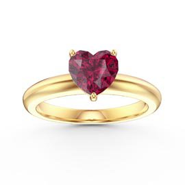 Unity 1ct Heart Ruby Solitaire 10K Yellow Gold Proposal Ring
