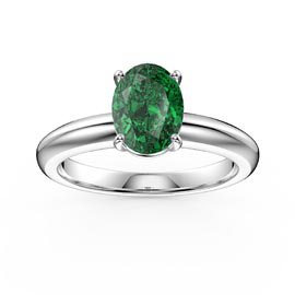 Unity 1.25ct Oval Emerald Solitaire Platinum plated Silver Promise Ring
