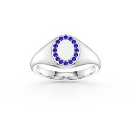Sapphire Pave Platinum plated Silver Signet Ring