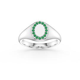 Emerald Pave Platinum plated Silver Signet Ring