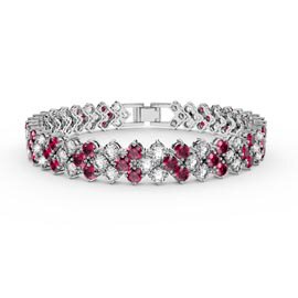 Eternity Three Row Ruby and Moissanite Platinum plated Silver Tennis Bracelet