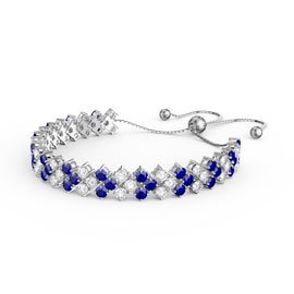 Eternity Three Row Sapphire and Diamond CZ Silver Adjustable Tennis Bracelet