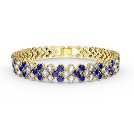 Eternity Three Row Sapphire and Diamond CZ 18K Gold plated Silver Tennis Bracelet 7 Inch