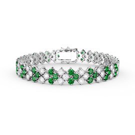 Eternity Three Row Emerald and Moissanite 10K White Gold Tennis Bracelet