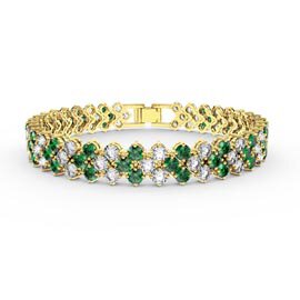Eternity Three Row Emerald and Diamond CZ 18K Gold plated Silver Tennis Bracelet