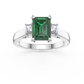 Princess 2ct Emerald Emerald Cut Platinum plated Silver Three Stone Promise Ring