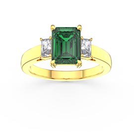Princess 2ct Emerald Emerald Cut 18K Yellow Gold Moissanite Three Stone Engagement Ring