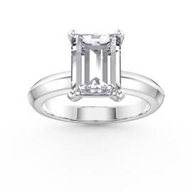 Unity 3ct Diamond Emerald Cut Solitaire 18K White Gold Engagement Ring