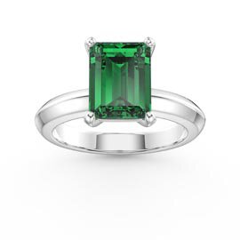 Unity 3ct Emerald Cut Emerald Solitaire Platinum plated Silver Promise Ring