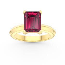 Unity 3ct Ruby Emerald Cut Solitaire 10K Yellow Gold Promise Ring
