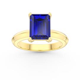 Unity 3ct Blue Sapphire Emerald Cut Solitaire 18K Yellow Gold Engagement Ring