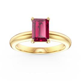 Unity 1ct Emerald cut Ruby Solitaire 10K Yellow Gold Proposal Ring