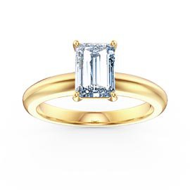 Unity 1ct Aquamarine Emerald Cut Solitaire 10K Yellow Gold Proposal Ring