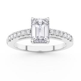 Unity 1ct Moissanite Emerald Cut Diamond Pave 18K White Gold Engagement Ring