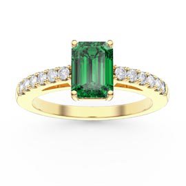 Unity 1ct Emerald Cut Emerald Moissanite Pave 10K Yellow Gold Proposal Ring