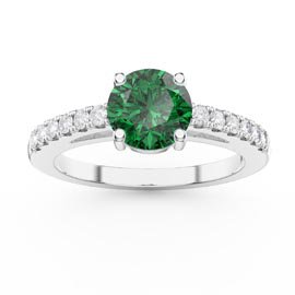 Unity 1ct Emerald Diamond Pave 18K White Gold Engagement Ring