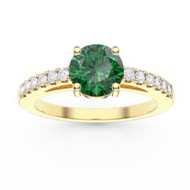 Unity 1ct Emerald Diamond Pave 18K Yellow Gold Engagement Ring