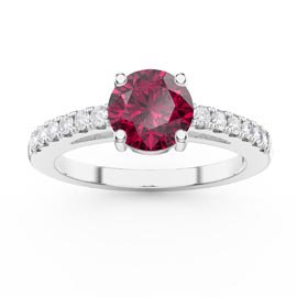 Unity 1ct Ruby Diamond Pave 18K White Gold Engagement Ring
