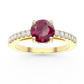 Unity 1ct Ruby Moissanite Pave 10K Yellow Gold Proposal Ring