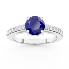 Unity 1ct Blue Sapphire Diamond Pave 18K White Gold Engagement Ring