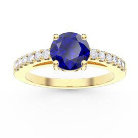 Unity 1ct Blue Sapphire Diamond Pave 18K Yellow Gold Engagement Ring