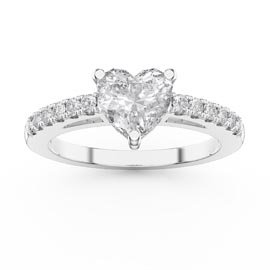 Unity 1ct Heart White Sapphire Pave Platinum plated Silver Promise Ring