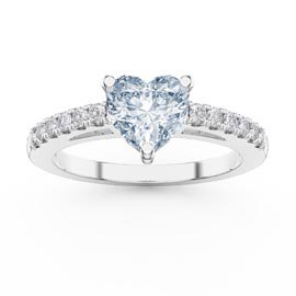 Unity 1ct Heart Aquamarine Diamond Pave 18K White Gold Engagement Ring