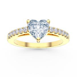 Unity 1ct Heart Aquamarine Pave 10K Yellow Gold Proposal Ring