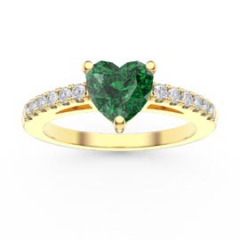 Unity 1ct Heart Emerald Diamond Pave 18K Yellow Gold Engagement Ring