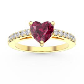 Unity 1ct Heart Ruby Diamond Pave 18K Yellow Gold Engagement Ring