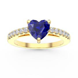 Unity 1ct Heart Blue Sapphire Diamond Pave 18K Yellow Gold Engagement Ring
