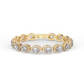 Eternity White Sapphire and Lab Diamond Oval Halo 10K Yellow Gold Tennis Bracelet