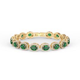 Eternity Emerald and Moissanite Oval Halo 10K Yellow Gold Tennis Bracelet