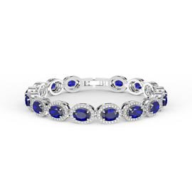 Eternity Blue and White Sapphire Oval Halo Platinum plated Silver Tennis Bracelet