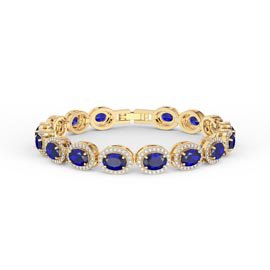 Eternity Blue Sapphire and Moissanite Oval Halo 10K Yellow Gold Tennis Bracelet