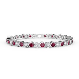Infinity Ruby and Diamond CZ Rhodium plated S Bar Silver Tennis Bracelet